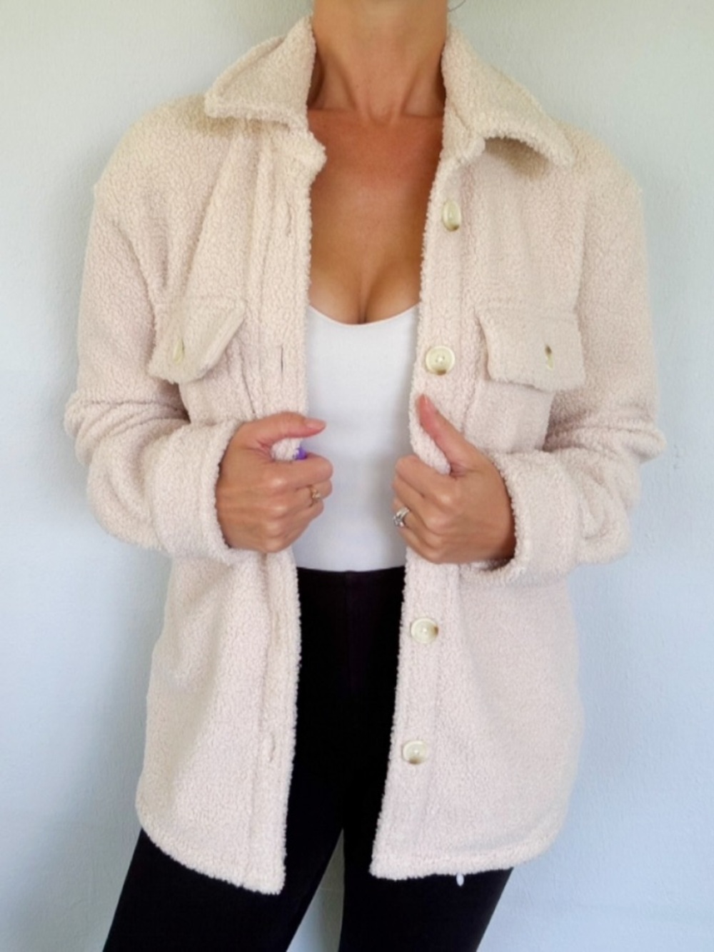 Abercrombie & Fitch cream beige faux fur fuzzy Sherpa teddy shacket jacket small